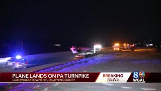 Small plane lands on Pennsylvania Turnpike, then hit by vehicle