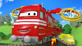 Troy le Train -  Le train hélicoptère - La Ville des Voitures 🚓 🚒 Dessin animé Trains