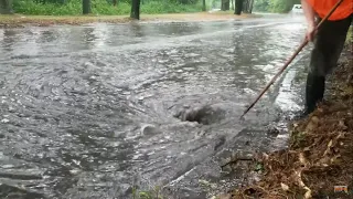 Draining Massive Flood By Unclogging Drains, Big Whirlpools