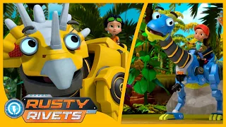 Rusty Sneaks on to Dino Island  +MORE | Rusty Rivets | Cartoons for Kids