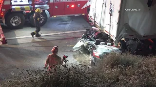 Two Killed After Car Slams Into The Rear Of Semi | Los Angeles