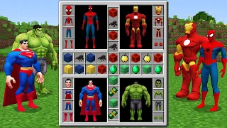 REALISTIC SPIDER MAN vs IRON MAN vs HULK vs SUPERMAN Inventory Shop! MINECRAFT SUPERHEROES CHALLENGE