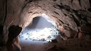 Exploring the cave entrance to Mt. Shasta