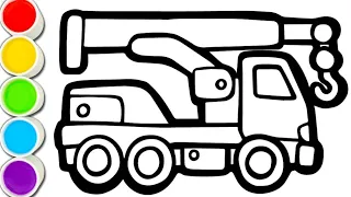 Crane Truck Drawing, Painting and Coloring for Kids, Toddlers | Let's Draw, Paint Together