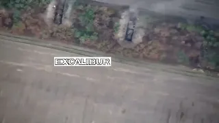 Ukrainian artillery using M982 Excalibur 155 mm extended-range guided artillery shell destroys RU