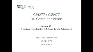 3D Computer Vision | Lecture 10 (Part 1): Structure-from-Motion (SfM) and bundle adjustment