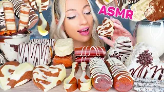 ASMR EATING WHITE & MILK CHOCOLATE, ICE CREAM, CAKE 초콜릿 디저트 아이스크림 (EDIBLE SPOONS, KINDER) MUKBANG 먹방