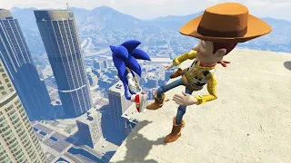 GTA 5 Woody vs Sonic Ragdolls Compilation Jumps & Falls (Funny Moments | Euphoria Physics)