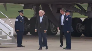 President Joe Biden boards Marine One at Pittsburgh International Airport