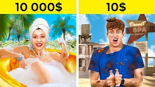 $10 VS. $10.000 BUDGET-CHALLENGE | Armes VS Mega-Reiches Leben! Lustige Momente von 123GO! CHALLENGE