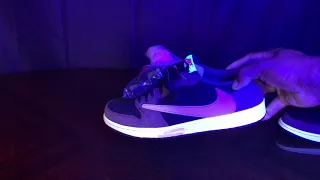 Putting the black light to real and fake Jordan 1 Travis Scott High and Low