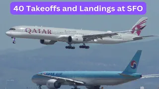 40 AWESOME TAKEOFFs and LANDINGS - Plane Spotting at SFO International Airport