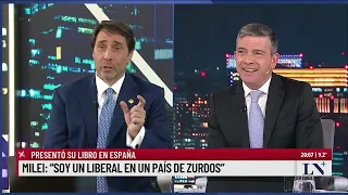 Javier Milei: "Soy un liberal en un país de zurdos"; el pase entre Eduardo Feinmann y Pablo Rossi