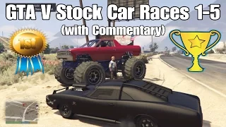 66) GTA V Stock Car Races 1-5 (All Gold Medals) (+ Commentary).