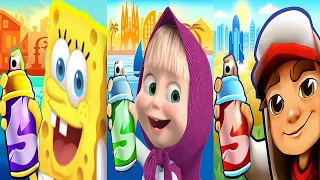 Subway Surfers Houston 2021 BOOMBOT vs MASHA vs SPONGBOB Tag with Ryan Gameplay HD