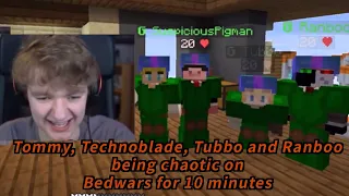 Tommy, Technoblade, Tubbo and Ranboo being chaotic on Bedwars for 10 minutes