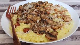 پولنتای رژیمی گل کلم با قارچ | low carb cauliflower polenta recipe