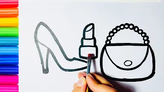 How to draw a Bag and Shoes || Women's Bags and Shoes DrawingPainting and Coloring for KidsToddlers