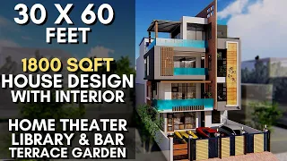 30X60 feet, 1800 sqft House Design with Home Theater, Library & Bar | 9X18 Meter | ID-041