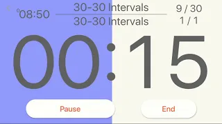 30 x (30 seconds - 30 seconds) intervals with voice instructions by Interval Timer X Workout Timer