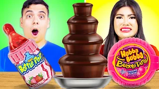 CHOCOLATE FOUNTAIN FONDUE CHALLENGE FOR 24 HOURS | FUNNY CRAZY FOOD SITUATION BY CRAFTY HACKS PLUS