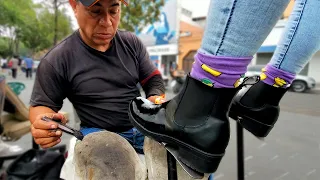 These BOOTS are on FIRE 🔥 Street Shoe Shine By Francisco 🇲🇽  Mexico City ASMR SOUNDS