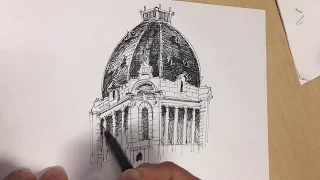 Dome sketching - architectural pen and ink rendering