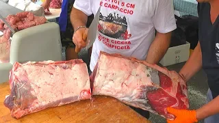 Extreme Steakhouse on the Road Grilling Huge 'Bistecca Fiorentina'. Italy Street Food