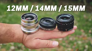 Olympus 12mm F2 vs Panasonic 14mm F2.5 vs Panasonic 15mm F1.7