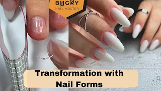 😍 Create LONG Beautiful Extensions Using Nail Forms / Transformation On Short Nails W/ Only 1 Gel