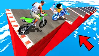 SHINCHAN AND FRANKLIN TRIED THE IMPOSSIBLE STAIR MEGA RAMP ROAD JUMP PARKOUR CHALLENGE GTA 5