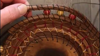 Adding beads to a pine needle basket- Part 2