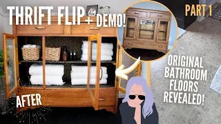 *farmhouse inspired* diy cabinet thrift flip + bathroom floor renovation Part 1 | HOME MADE HOME EP4
