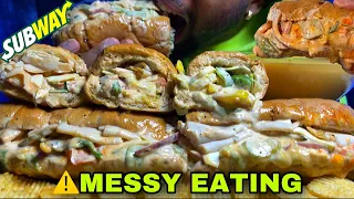 ⚠️EXTREMELY MESSY EATING CHEESE SAUCE🤤 SUBWAY TURKEY, VEGGIE DELUXE FOOT LONGS | BIG BITES