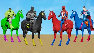 حصان الرجل العنكبوت يركب الخيل مع الابطال الخرقين باركور سبيدرمان الحصان - SUPERHEROES HORSE ANIMALS