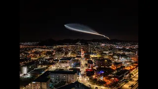 4K - SpaceX Falcon 9 Rocket Launch seen by Drone in Downtown Tucson, Arizona 3-18-24