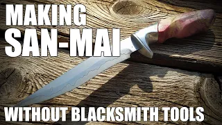 Making san mai knife by hand without blacksmith tools 2