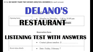 Delano Restaurant Listening test with answers