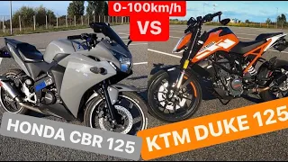 KTM DUKE 125 VS HONDA CBR 125R 0-100KMH
