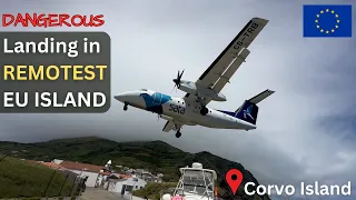 DHC Dash Q200 Turboprop DANGEROUS Landing at Corvo Airport Azores