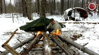 Solo Winter Camping On Survival Rations 2018 Siberian Log Fire