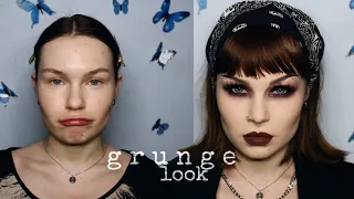 GRUNGE-мейкап трансформация + ЧЕЛКА И ПИРСИНГ🖤 //макияж в стиле 1990-ых