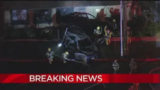 Car Careens Into Building In Violent, Fiery Collision In Whittier