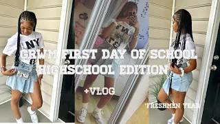 GRWM First Day Of School + Vlog | highschool edition | freshmen year | very chaotic😬