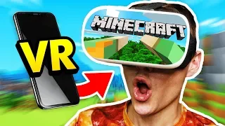 PLAYING MINECRAFT ON MY PHONE IN VIRTUAL REALITY (Minecraft VR iPhone/Android Mobile Funny Gameplay)