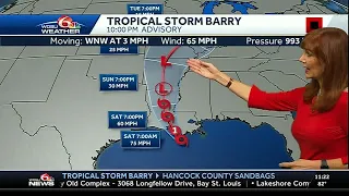 Sluggish Barry to make landfall; Mississippi to crest lower