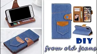 diy flip phone case from old jeans & fast way to make with credit card holder