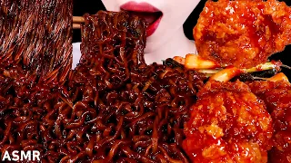 ASMR FRIED CHICKEN, BLACK BEAN NOODLE, ENOKI MUSHROOM 양념치킨, 짜장면, 짜장팽이버섯 EATING SOUNDS MUKBANG 먹방