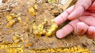 lucky day! Found 1,000,00$ from huge nuggets of gold under stone at mountain, mining exciting.