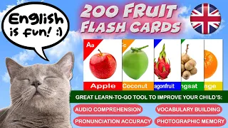 Learn Picture, Name A - Z 200 Fruit Flash Cards (British English) for Adult / Kid #mowmowedutainment